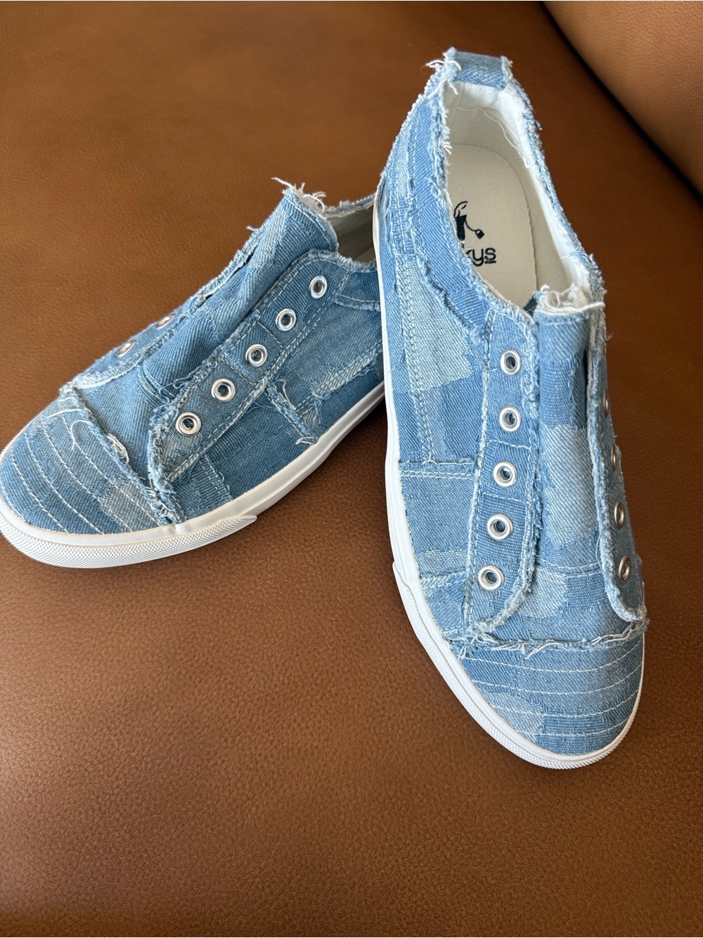 Corky’s Babalu Frayed Light Blue Denim Slip-On Sneakers - NWOT, 8 - Picture 3 of 7